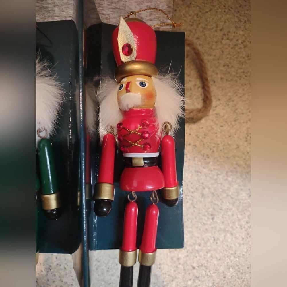 Set of 4 Tall Wood Soldier Nutcracker Ornaments